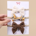 Baby-Stirnband-Set mit Cord-Schleifen in Cremeweiß, Orange-Blumenmuster und Braun - 3 Stunden