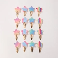 Set di 16 mollette a stella glitterate in sfumature rosa, blu e colori arcobaleno - Set di Stelle (16C)