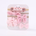 Lot de 5 bandeaux bébé avec fleurs roses et nœuds en velours sur carte support - Ensemble de Bandeaux Floral Rose Doux et Café Clair (5G)