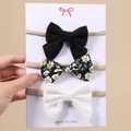 Baby Haarband Set aus Cord mit Schleifen in Samt Schwarz und Blumenmuster für Kleinkinder - Stil 3E
