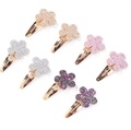 Set di 8 mollette per capelli a fiore glitterato per bambine in oro, rosa e viola - 3039-8B