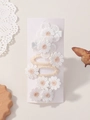Feine bestickte Gänseblümchen-Haarspangen im Set, weiße und beige florale Haar-Accessoires - 6G