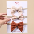3er-Pack Baby-Stirnbänder mit Cord- und Blumenschleifen in Beige Rosa und Karamell - Stil 3F
