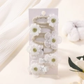 Beige woven hair clip set with white embroidered daisy flowers and alligator clips - Style 6E