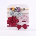 Lot de 5 bandeaux bébé élastiques avec nœuds en velours côtelé de divers coloris - Ensemble de Bandeaux Texture Nervurée Rouge et Gris (5H)