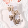 Handmade knitted butterfly hair clips set in beige and light coffee tones on card - Beige and Light Coffee (4J) / Set of 4