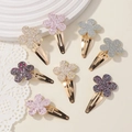 Sparkly flower snap hair clips set for girls in pink, gold, and purple glitter finishes - Pink Gold Silver Purple Exquisite Flower Set / 3039-8D