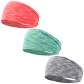 Detail der elastischen gestreiften Sportstirnbänder in Pink, Blau und Grau meliert - Rose Blau Grau 3er Set (3B)