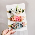 Three-piece set of nylon baby headbands with artificial flower designs in assorted colors - Style 3I