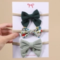 Dreiteiliges Baby-Stirnband-Set mit Schleifen aus Samt, Blumenmuster und hellgrünem Cordstoff - Stil 3J