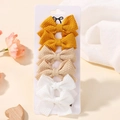 Handmade waffle fabric bow clips in ginger, beige, and white on a display card - Ginger Beige Series (6M)