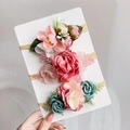 Three-piece set of baby nylon headbands with pink and turquoise floral decorations - Three-Piece Set / 3m