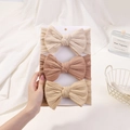 Set of 3 elastic nylon baby headbands with large bows in neutral earth tones - Cream/Light Camel/Caramel (3B)