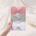 Texture tricotée détaillée de bandeaux bébé en nylon souple avec de grands nœuds en lot de 3 - Rose/Vert/Blanc (3D)