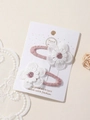 Set di fermagli per capelli con margherite ricamate a mano in bianco e rosa - Set di 2 Tessuti Ricamati Rosa Rosa / 2A-10