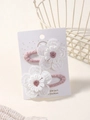 Set di due fermagli per capelli a margherita fatti a mano con pompon rosa su carta - Set di 2 Pompon in Filo Intrecciato Rosa / 2A-11