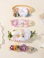 Four-piece baby floral headbands set with nylon bands and decorative fabric flowers - Four-Piece Set / 4E