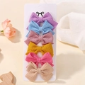 Set of six colorful waffle fabric bow hair clips for girls in macaron shades - Fresh Six-Color Pack (6N)