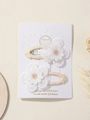Handgefertigtes Set mit Gänseblümchen-Haarspangen aus weißem und beige Stoff - 2A-18