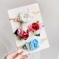 Set of 3 baby floral headbands with white, pink, and blue flowers on nylon band - Style 3F