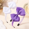 Kinder hoofdband set met dubbellaagse polyester strikken in wit en paars - Wit En Paars Set (2C)