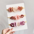 Three-piece set of floral nylon baby headbands in rose pink and champagne purple colors - Three-Piece Set / Style 3B