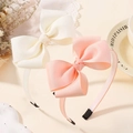 Set van twee handgemaakte haarbanden met strikken van ribstint in wit en roze - Wit En Roze Set (2D)