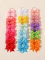 Colorful grosgrain ribbon bow hair ties set for girls in vibrant assorted fruit colors - Macaron Multicolor (FQ2126-30B)