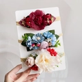Three-piece baby floral nylon headbands with burgundy, blue, and cream flowers - Style 3K