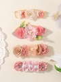 4-piece floral baby headband set with chiffon flowers and pearls on nylon band - 4D