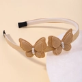 Champagne gold headband featuring double layered 3D butterflies with white pearls - Champagne Gold