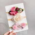 Three-piece baby floral headband set with nylon bands in pink and cream shades - Style 3J