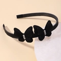 Elegant black double butterfly headband for girls with white pearl center accents - Black