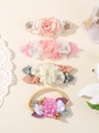 Set of four floral baby headbands with pink satin roses and soft nylon bands - 4.00g