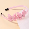 Cerchietto rosa con farfalla di paillettes per bambina con perle bianche e stoffa - Rosa