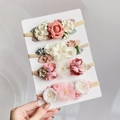 Set of four handmade floral baby headbands with chiffon flowers and soft elastic band - 4C (Third Flower Changed to Purple)