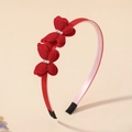 Cerchietto rosso per principessa con doppi fiocchi in tessuto 3D e perle bianche - Rosso