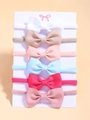 Set of 6 colorful ribbed bow baby headbands on soft elastic nylon displayed on a card - Soft Mixed Colors (6U)