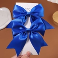 Set of two royal blue satin bow hair clips for girls with elegant glossy finish - 2 Pcs/Set / Sapphire Blue