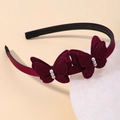 Elegante cerchietto per capelli con farfalla 3D rosso vino e perle bianche per bambine - Borgogna
