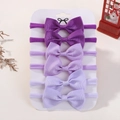 Set of six purple gradient baby bow headbands on white card with decorative flowers - Style 6I / Set of 6