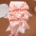 Lot de deux barrettes à nœuds en satin rose bonbon pour filles sur carte support - 2 Pièces/Ensemble / Rose