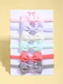Set of 6 colorful nylon baby headbands with ribbed fabric bows on display card - Fresh Style (6BB)