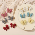 Handmade knitted butterfly hair clips set in pastel colors with golden wire centers - Six-Color Soft Mix (12E) / Set of 12