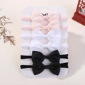 6-piece baby bow headband set in pink, white, and black ribbed elastic nylon fabric - 6L Style / Set of 6