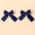 Detail shot of navy blue satin bow hair clips with long streamers in premium silk texture - Navy Blue (2A-1)