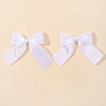 Detail of white satin bow hair clips set with silky flowing ribbons for girls - White (2A-18)