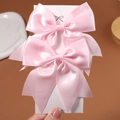 Lot de deux barrettes à nœuds en satin rose avec longs rubans pour filles - 2 Pièces/Ensemble / Rose Clair