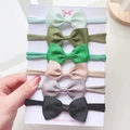 6-pack newborn nylon headbands with ribbed ribbon bows in various earth tones - Style 6R / Set of 6
