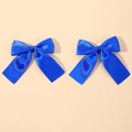 Detail view of glossy satin blue hair bow clips with long streamers for girls - Royal Blue (2A-6)